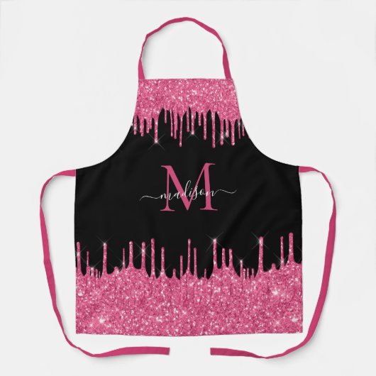 Monogram Hot Pink Dripping Glitter Black Schort (Voorkant)