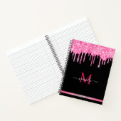 Monogram Hot Pink Dripping Glitter Zwart Notitiebo Notitieboek (Binnen)