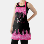 Monogram Hot Pink Driving Glitter en Zwarte Naam Schort (Insitu)