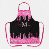 Monogram Hot Pink Driving Glitter en Zwarte Naam Schort (Voorkant)