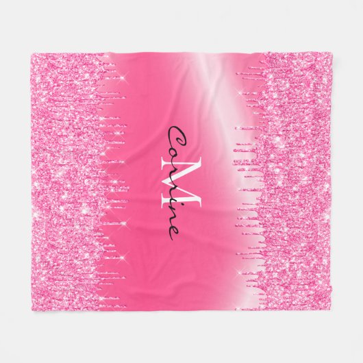 Monogram Hot Pink Driving Glitter Metallic Naam Fleece Deken (Voorkant (Horizontaal))