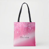 Monogram Hot Pink Driving Glitter Metallic Naam Tote Bag (Voorkant)
