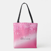 Monogram Hot Pink Driving Glitter Metallic Naam Tote Bag (Achterkant)