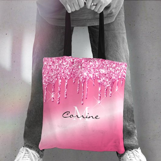 Monogram Hot Pink Driving Glitter Metallic Naam Tote Bag