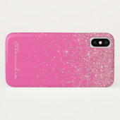 Monogram Hot Pink en Glitter Sparkle Case-Mate iPhone Case (Achterkant (horizontaal))