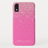 Monogram Hot Pink en Glitter Sparkle Case-Mate iPhone Case (Achterkant)