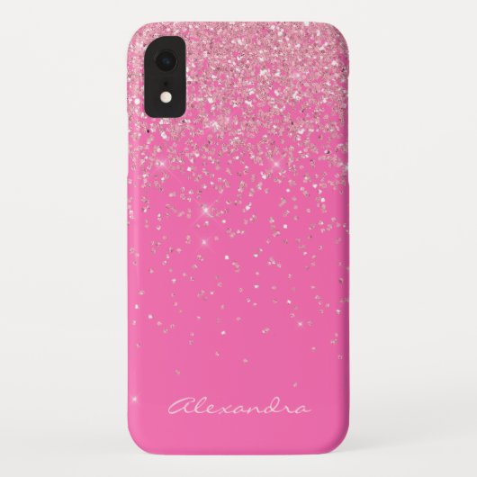 Monogram Hot Pink en Glitter Sparkle Case-Mate iPhone Case (Achterkant)
