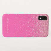 Monogram Hot Pink en Glitter Sparkle Case-Mate iPhone Case (Achterkant (horizontaal))