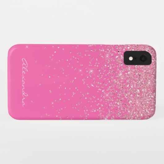 Monogram Hot Pink en Glitter Sparkle Case-Mate iPhone Case (Achterkant (horizontaal))