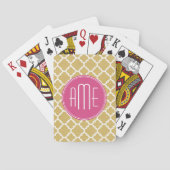 Monogram Hot Pink en Gold Quatrefoil Pattern Speelkaarten (Achterkant)