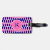 Monogram Hot Pink en Navy Blue Zigzag Pattern Bagagelabel (Achterkant horizontaal)