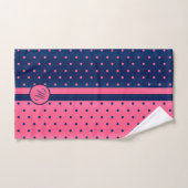 Monogram Hot Pink en Navy Polka Dot Pattern Bad Handdoek (Handdoek)