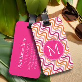 Monogram Hot Pink en Oranje Chevron Wave Pattern Bagagelabel