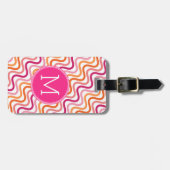 Monogram Hot Pink en Oranje Chevron Wave Pattern Bagagelabel (Voorkant horizontaal)