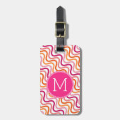 Monogram Hot Pink en Oranje Chevron Wave Pattern Bagagelabel (Voorkant verticaal)