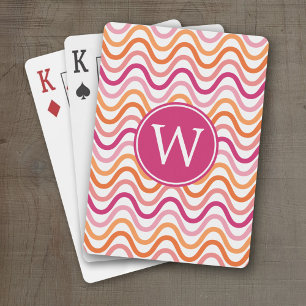 Monogram Hot Pink en Oranje Chevron Wave Pattern Speelkaarten