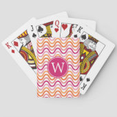 Monogram Hot Pink en Oranje Chevron Wave Pattern Speelkaarten (Achterkant)