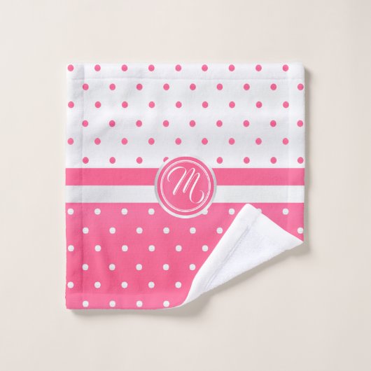 Monogram Hot Pink en White Polka Dot Pattern Bad Handdoek (Wasdoekje)