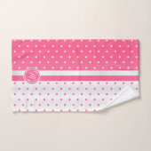 Monogram Hot Pink en White Polka Dot Pattern Bad Handdoek (Handdoek)