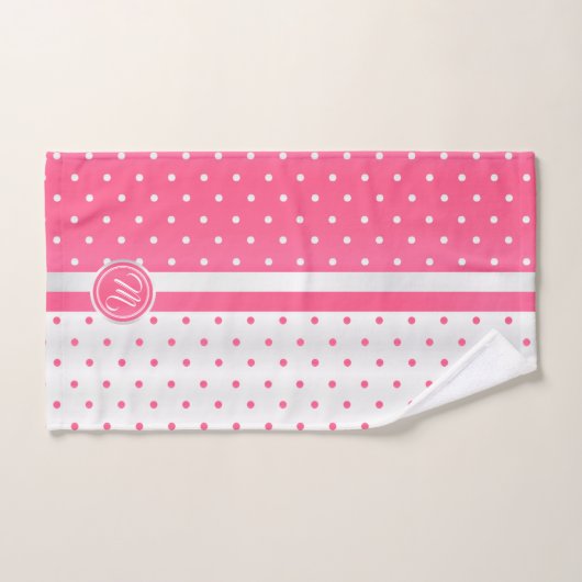 Monogram Hot Pink en White Polka Dot Pattern Bad Handdoek (Handdoek)