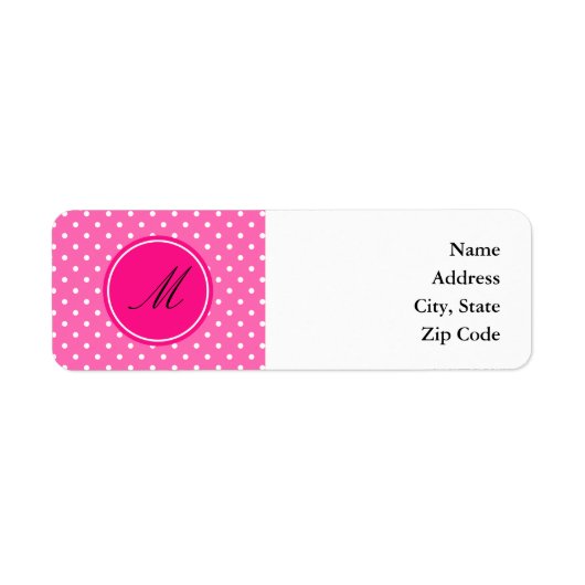 Monogram Hot Pink en White Polka Dot Pattern Etiket (Voorkant)