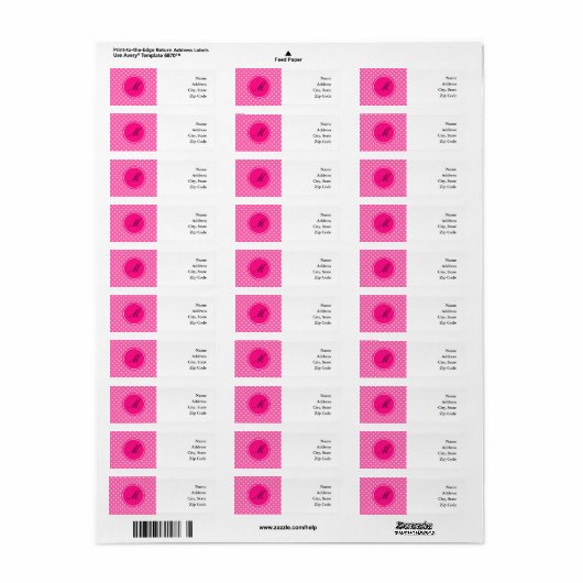 Monogram Hot Pink en White Polka Dot Pattern Etiket (Full Sheet)