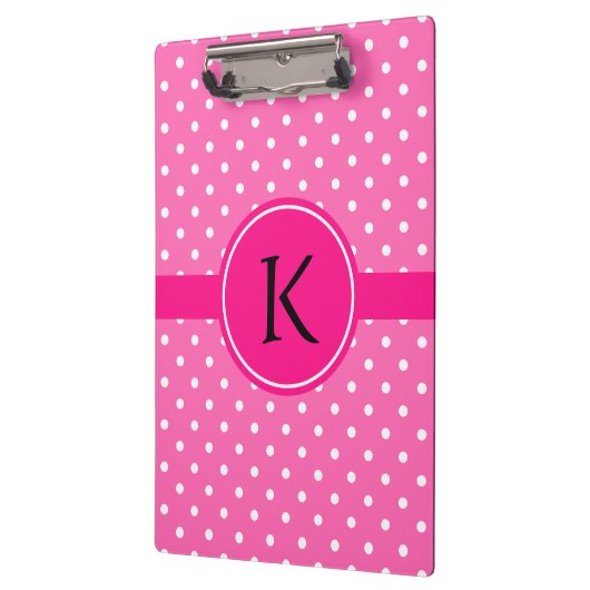 Monogram Hot Pink en White Polka Dot Pattern Klembord (Links)