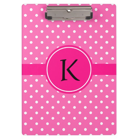 Monogram Hot Pink en White Polka Dot Pattern Klembord (Voorkant)