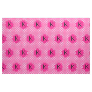 Monogram Hot Pink en White Polka Dot Pattern Stof