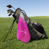 Monogram Hot Pink en zilver Dripping Glitter Golfhanddoek (Groen)