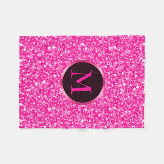 Monogram Hot Pink Glitter Patroon Fleece Deken (Voorkant (Horizontaal))