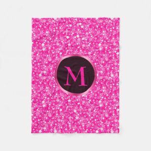 Monogram Hot Pink Glitter Patroon Fleece Deken