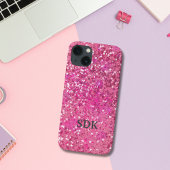 Monogram Hot Pink Glitter Sparkle Girly Glam Trend Case-Mate iPhone Case