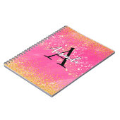 Monogram Hot Pink Glitter Voeg Jouw naam + Initiaa Notitieboek (Linkerzijde)
