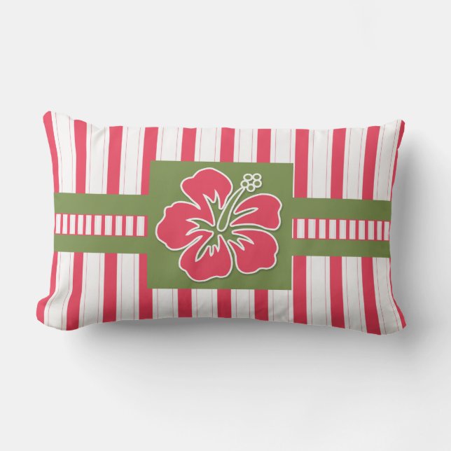 Monogram Hot Pink Hibiscus met Lime Green Buitenkussen (Voorkant)