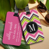 Monogram Hot Pink, Limoen en Black Chevron Pattern Bagagelabel