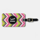 Monogram Hot Pink, Limoen en Black Chevron Pattern Bagagelabel (Voorkant horizontaal)