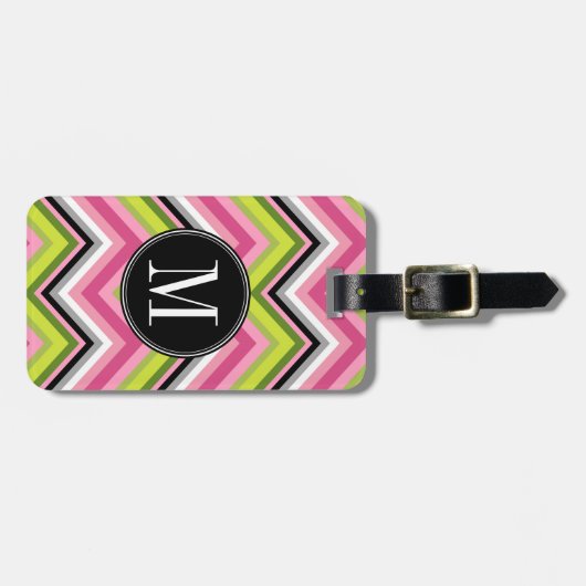Monogram Hot Pink, Limoen en Black Chevron Pattern Bagagelabel (Voorkant horizontaal)