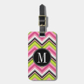 Monogram Hot Pink, Limoen en Black Chevron Pattern Bagagelabel (Voorkant verticaal)