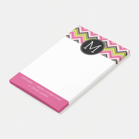 Monogram Hot Pink, Limoen en Black Chevron Pattern Post-it® Notes (Schuin)