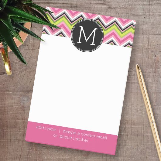 Monogram Hot Pink, Limoen en Black Chevron Pattern Post-it® Notes