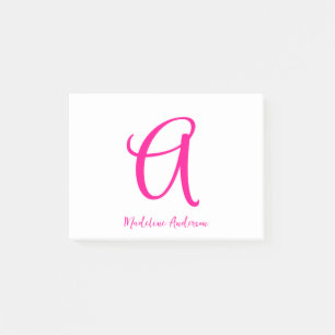 Monogram Hot Pink Modern Vrouwelijk Post-it® Notes