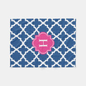 Monogram Hot Pink & Navy | Fleece Blanket (Voorkant (Horizontaal))