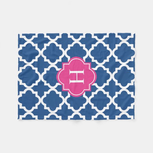 Monogram Hot Pink & Navy | Fleece Blanket (Voorkant (Horizontaal))