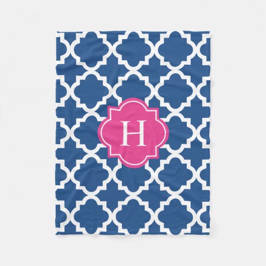 Monogram Hot Pink & Navy | Fleece Blanket (Voorkant)