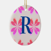 Monogram Hot Pink Oranje Retro Patroon Keramisch Ornament (Rechts)