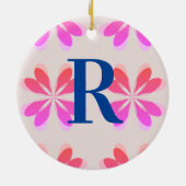 Monogram Hot Pink Oranje Retro Patroon Keramisch Ornament (Achterkant)