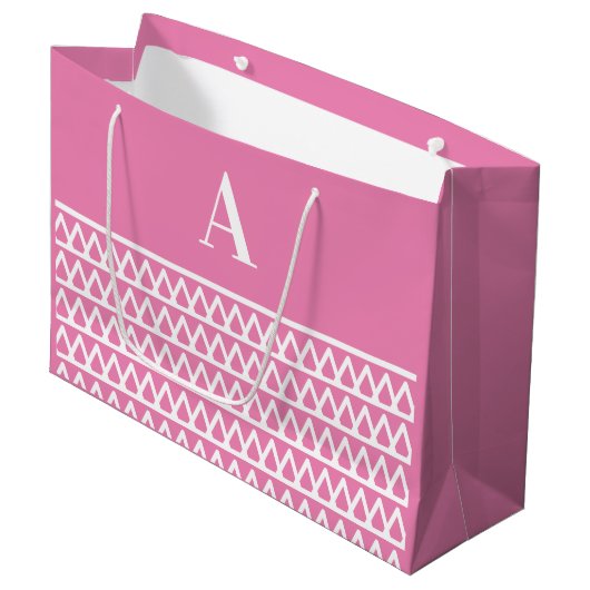 Monogram Hot Pink Patroon Kerstmis Groot Cadeauzakje (Voorkant Gekanteld)