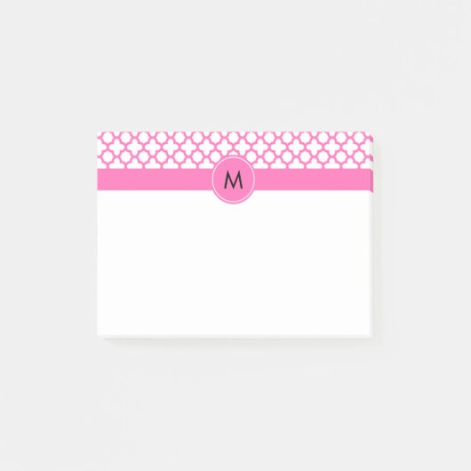 Monogram Hot Pink Quatrefoil Patroon Post-it® Notes (Voorkant)