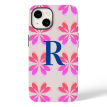Monogram Hot Pink Retro Flower Pattern